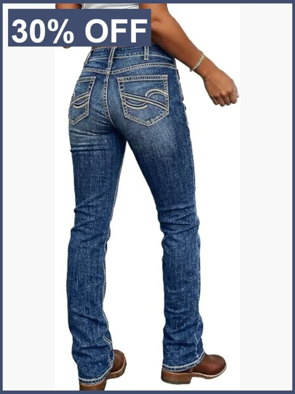 Mid Rise Criss Cross Embroidered Bootcut Jeans Stretchy Curvy Bell Bottom Denim